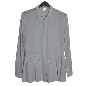 Iris&Ink‎ Gray Long Sleeve Silk Blouse with Notched Collar